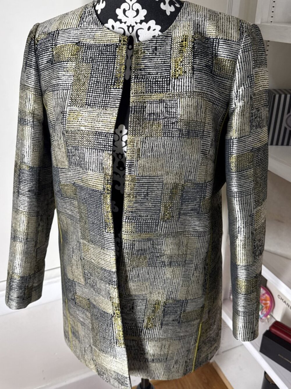 LAFAYETTE 148 New York Metallic Jacket Women Size 8 Open Blazer Pockets Old $
